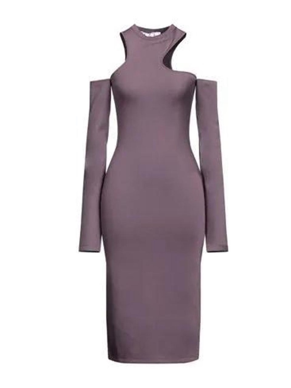 Off-White Dusty Mauve Cold-Shoulder Long Sleeve Midi Dress
